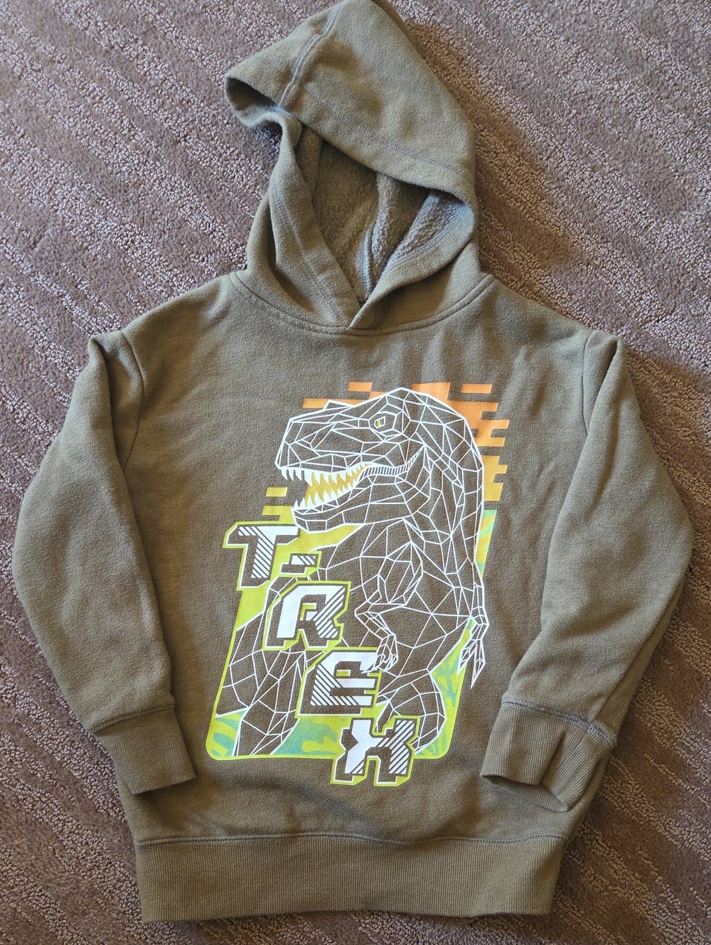 jumping beans Olive Green Hoodie with Neon Dino Graphic